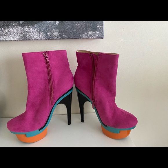 FRH FarenHeit  pink Platform Stiletto Ankle Boots - Picture 7 of 12